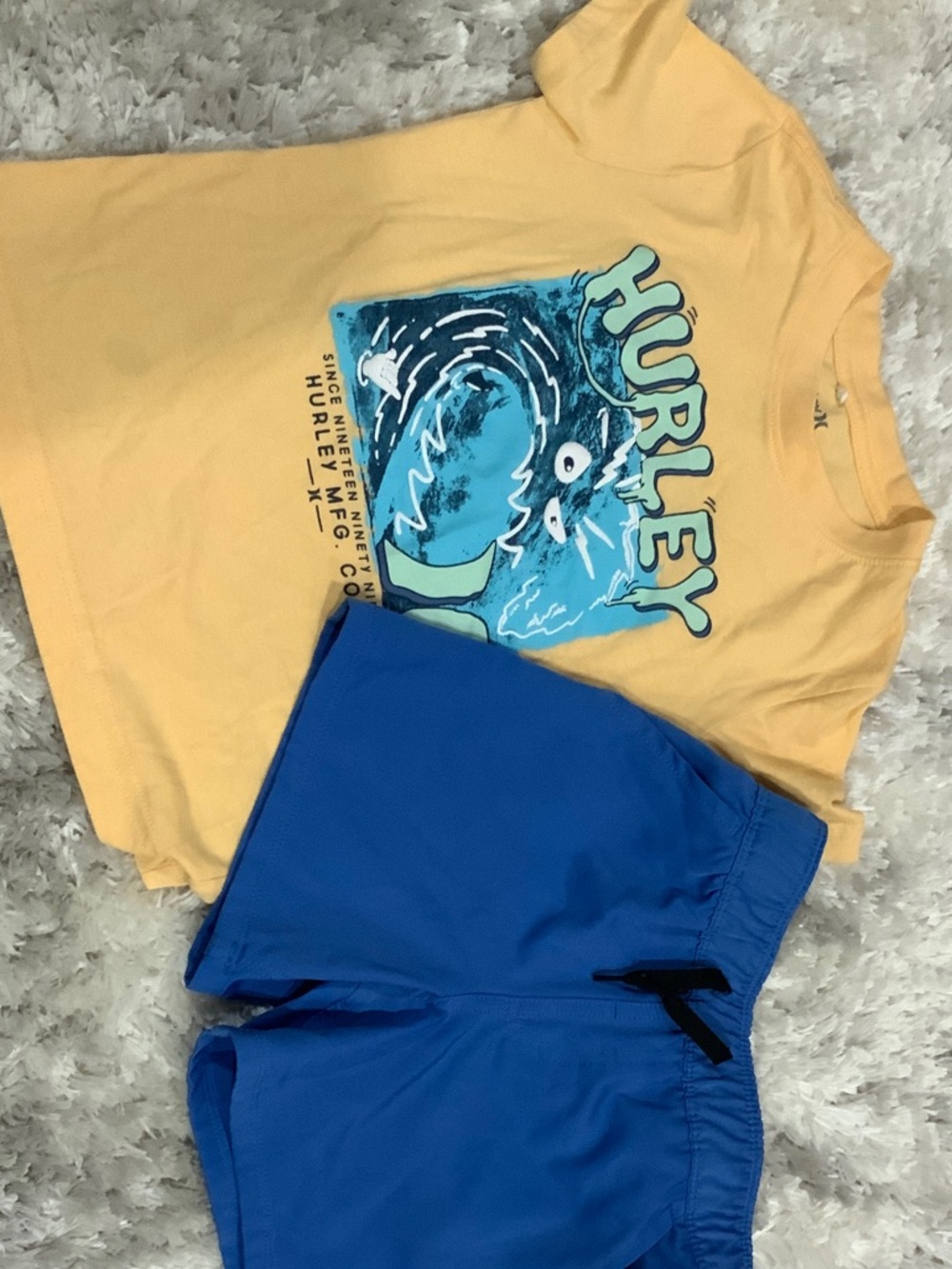 Hurley Yellow Graphic Tee with Blue Swim Shorts Set